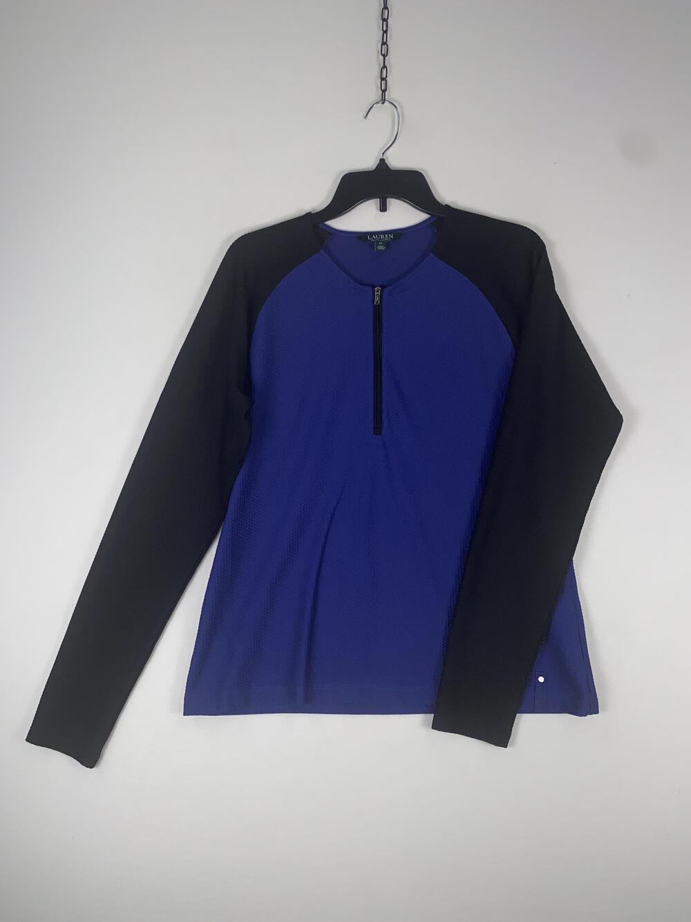 Lauren Ralph Lauren Shirt Womens XL Blue Black 1/4 Zip Colorblock Long Sleeve